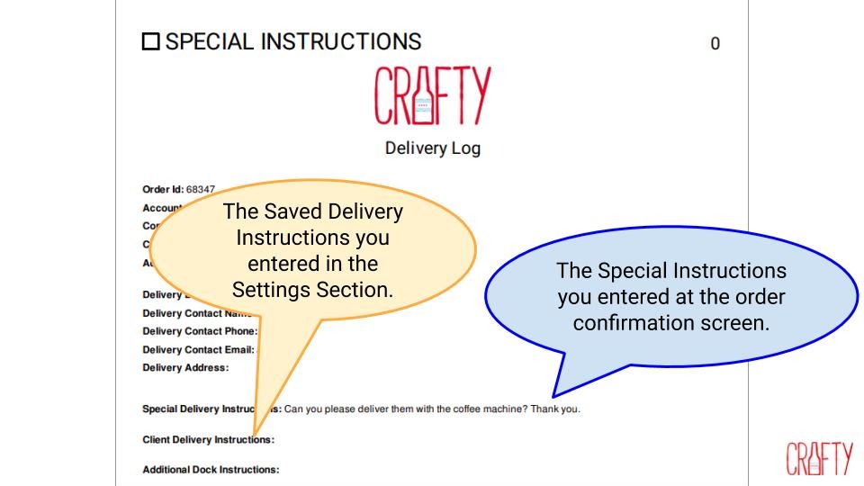 Adding or Updating Special Delivery Instructions